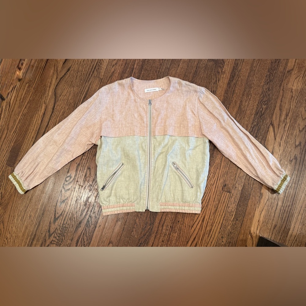 Isabel Marant Toile Beige And Pink Colorblock Linen Bomber Jacket Size 42